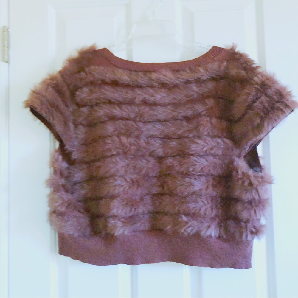 Vintage Uniform by John Paul Richard brown rabbit fur knit sweater vest